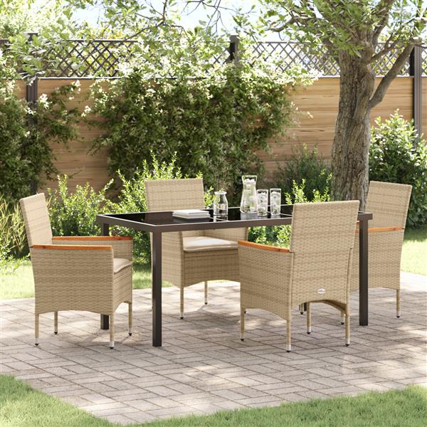 Grote foto vidaxl 5 delige tuin eetset met kussens in beige poly rattan tuin en terras tuinmeubelen