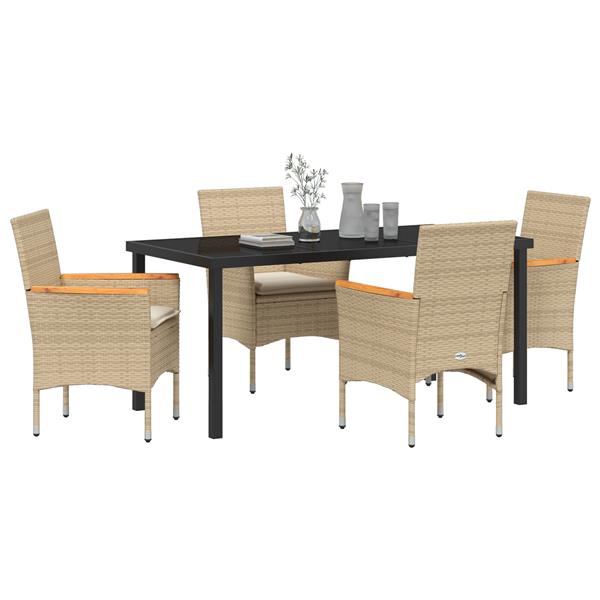 Grote foto vidaxl 5 delige tuin eetset met kussens in beige poly rattan tuin en terras tuinmeubelen