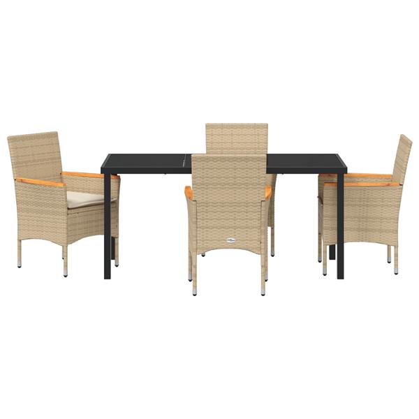 Grote foto vidaxl 5 delige tuin eetset met kussens in beige poly rattan tuin en terras tuinmeubelen