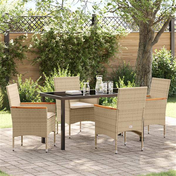 Grote foto vidaxl 5 delige tuin eettafel set met kussens in beige poly rattan tuin en terras tuinmeubelen