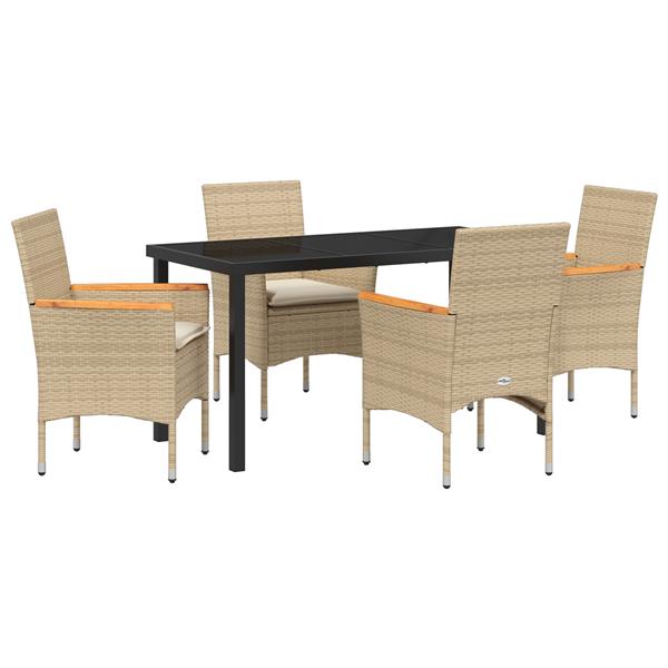Grote foto vidaxl 5 delige tuin eettafel set met kussens in beige poly rattan tuin en terras tuinmeubelen
