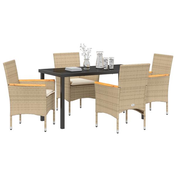 Grote foto vidaxl 5 delige tuin eettafel set met kussens in beige poly rattan tuin en terras tuinmeubelen