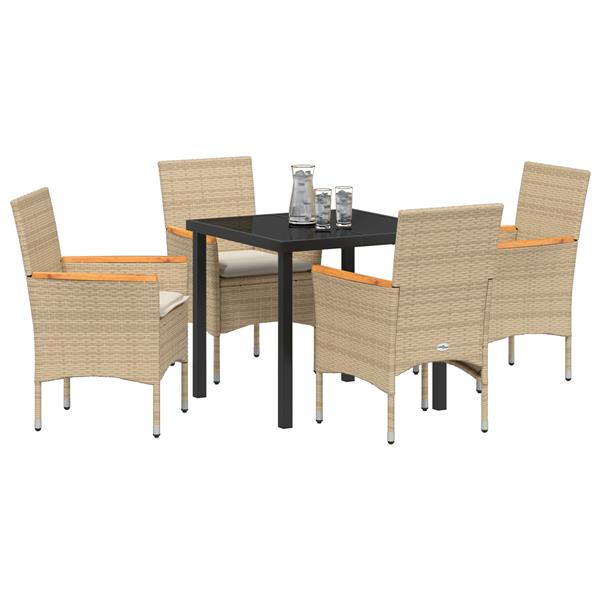 Grote foto vidaxl 5 delige tuintafelset met kussens beige poly rattan tuin en terras tuinmeubelen