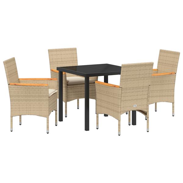 Grote foto vidaxl 5 delige tuintafelset met kussens beige poly rattan tuin en terras tuinmeubelen
