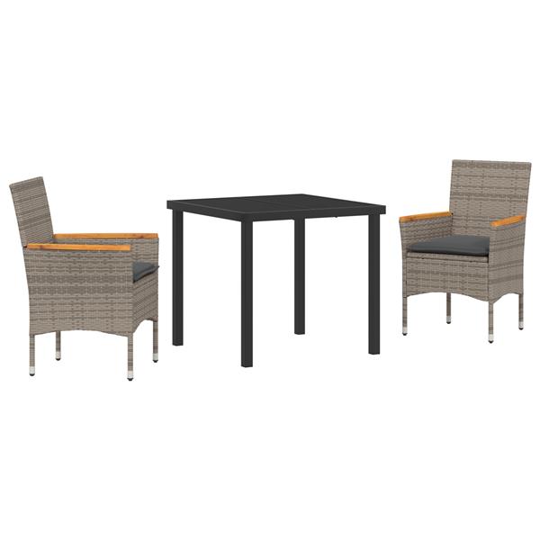 Grote foto vidaxl 3 delige tuin eetset met kussens grijs poly rattan tuin en terras tuinmeubelen