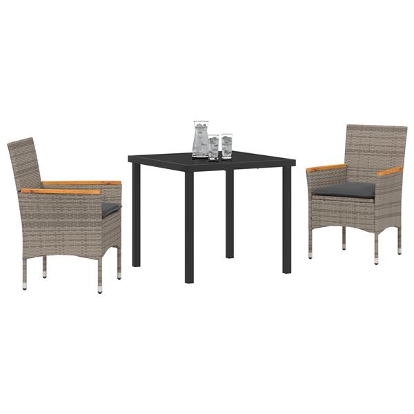 Grote foto vidaxl 3 delige tuin eetset met kussens grijs poly rattan tuin en terras tuinmeubelen