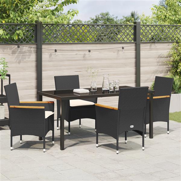 Grote foto vidaxl 5 delige tuinset met kussens in zwart rattan tuin en terras tuinmeubelen