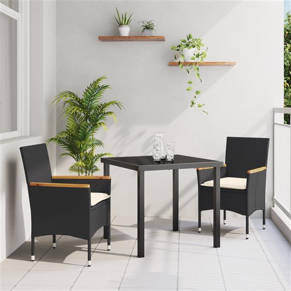 Grote foto vidaxl 3 delige tuinset met kussens zwart poly rattan tuin en terras tuinmeubelen