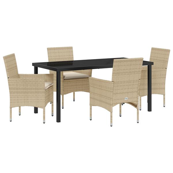 Grote foto vidaxl 5 delige tuin eetset met kussens in beige poly rattan tuin en terras tuinmeubelen