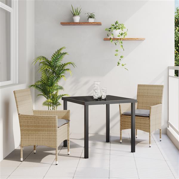 Grote foto vidaxl 3 delige tuinset met kussens in beige poly riet tuin en terras tuinmeubelen