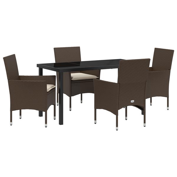 Grote foto vidaxl 5 delige tuin eetset met kussens bruin poly rattan tuin en terras tuinmeubelen