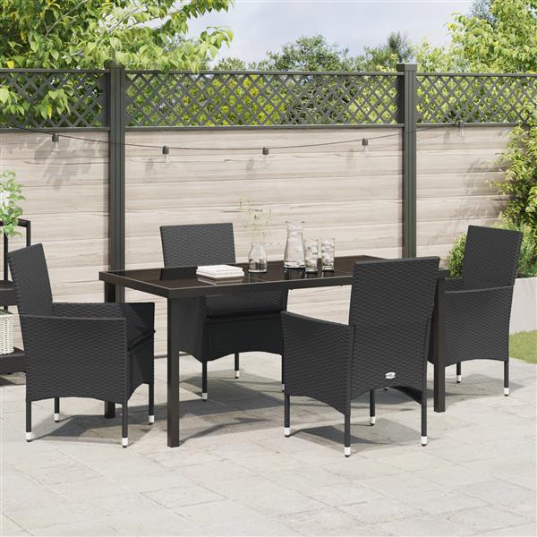 Grote foto vidaxl 5 delige tuinset met kussens zwart poly rattan tuin en terras tuinmeubelen
