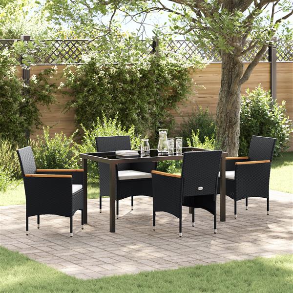Grote foto vidaxl 5 delige tuin eetset zwart poly rattan tuin en terras tuinmeubelen