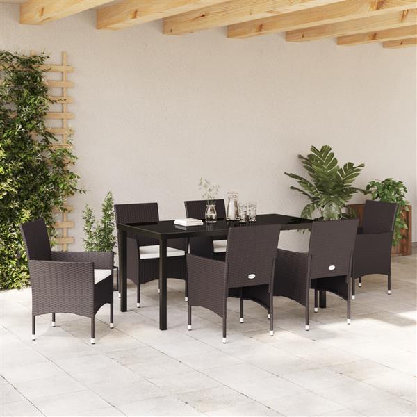 Grote foto vidaxl 7 delige tuin eetset bruin poly rattan tuin en terras tuinmeubelen