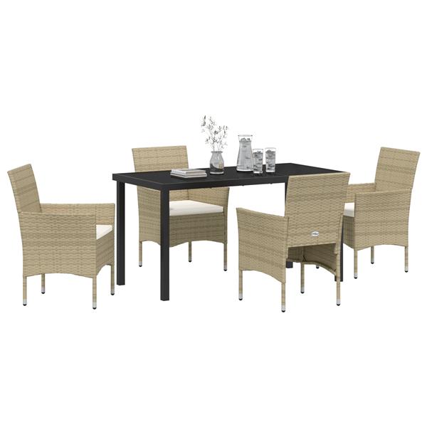 Grote foto vidaxl 5 delige tuinset met eettafel in beige poly rattan tuin en terras tuinmeubelen