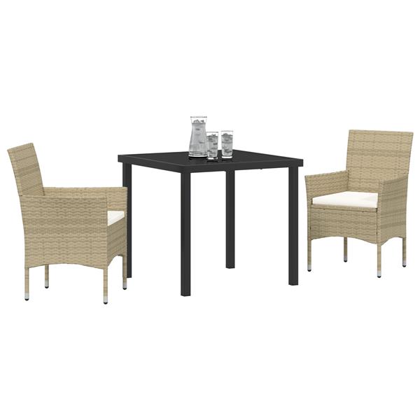 Grote foto vidaxl 3 delige tuinset beige van poly rattan tuin en terras tuinmeubelen