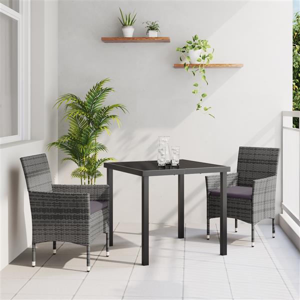 Grote foto vidaxl 3 delige tuin eetset grijs poly rattan tuin en terras tuinmeubelen