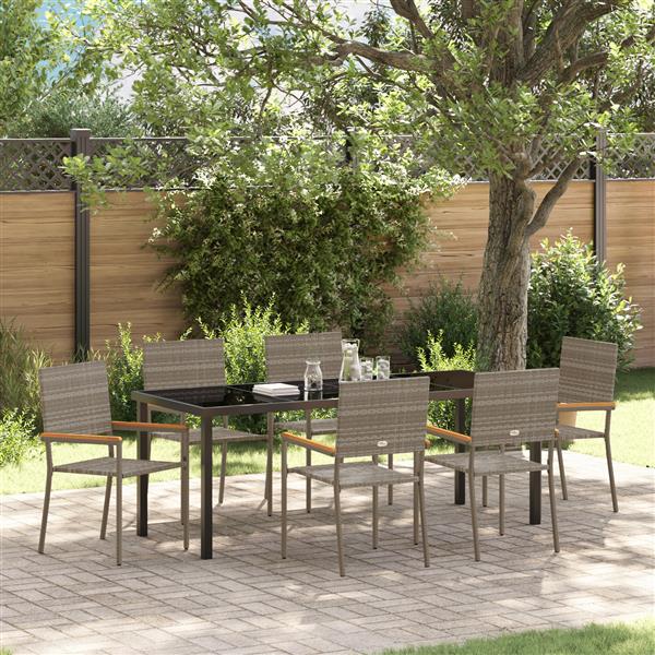 Grote foto vidaxl 7 delige tuinset grijs poly rattan tuin en terras tuinmeubelen