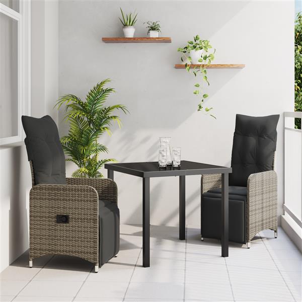 Grote foto vidaxl 3 delige tuinset met kussens in grijs poly riet tuin en terras tuinmeubelen