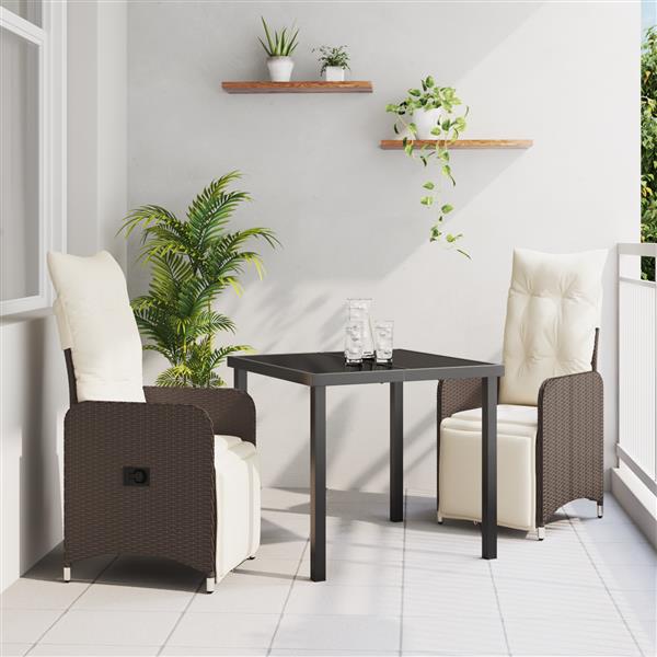 Grote foto vidaxl 3 delige tuinset met kussens bruin poly rattan tuin en terras tuinmeubelen
