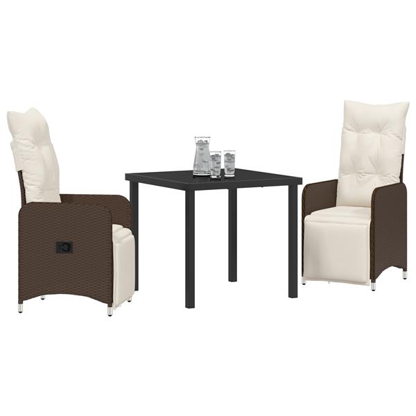 Grote foto vidaxl 3 delige tuinset met kussens bruin poly rattan tuin en terras tuinmeubelen