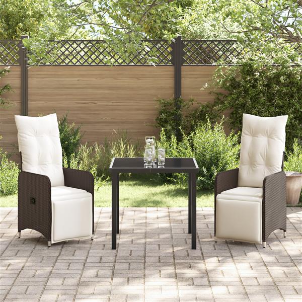 Grote foto vidaxl 3 delige tuinset met kussens bruin poly rattan tuin en terras tuinmeubelen