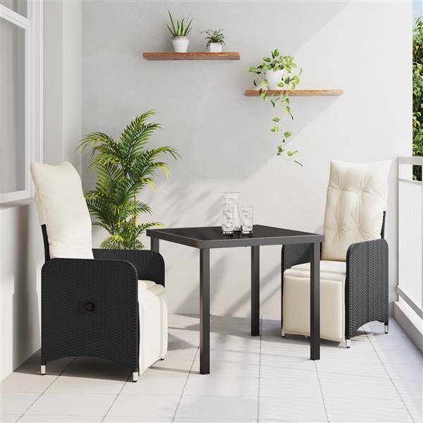 Grote foto vidaxl 3 delige tuin eetset met kussens zwart poly rattan tuin en terras tuinmeubelen