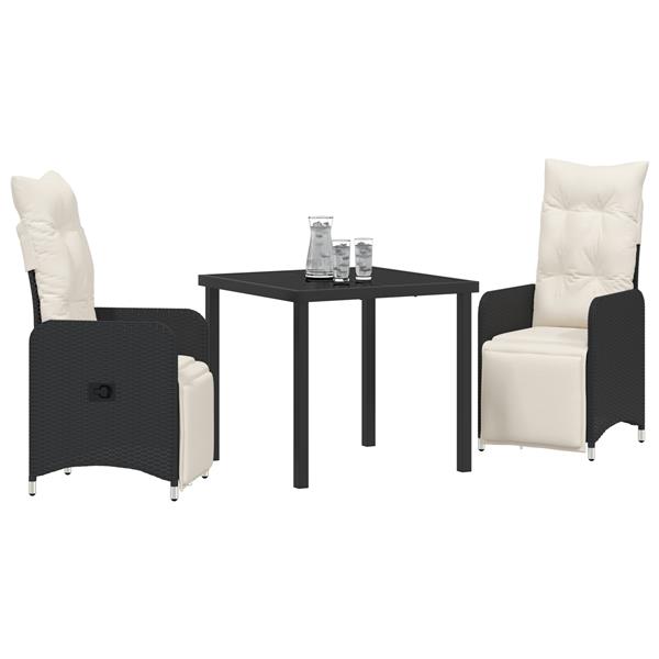 Grote foto vidaxl 3 delige tuin eetset met kussens zwart poly rattan tuin en terras tuinmeubelen