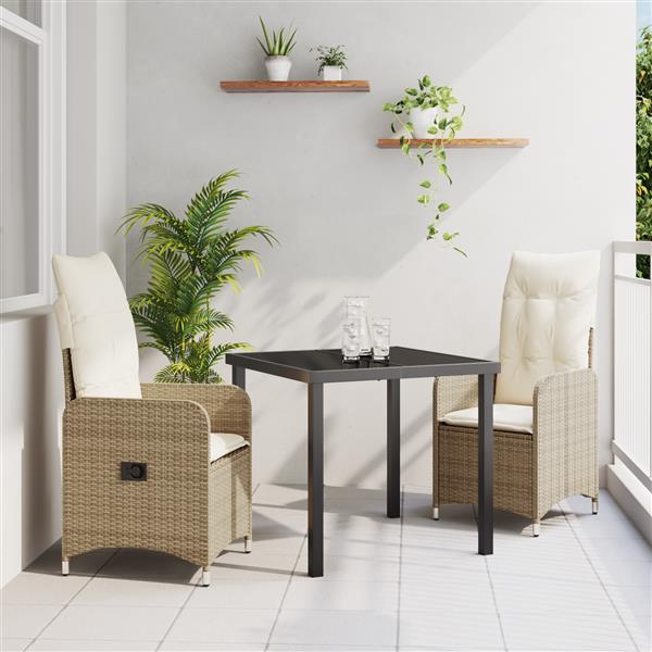 Grote foto vidaxl 3 delige tuinset met kussens in beige poly rattan tuin en terras tuinmeubelen