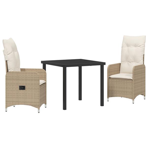 Grote foto vidaxl 3 delige tuinset met kussens in beige poly rattan tuin en terras tuinmeubelen