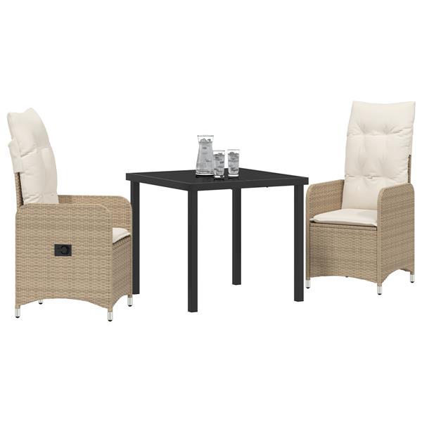 Grote foto vidaxl 3 delige tuinset met kussens in beige poly rattan tuin en terras tuinmeubelen