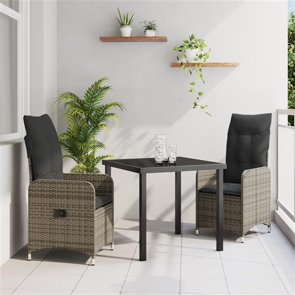 Grote foto vidaxl 3 delige tuinset met kussens in grijs poly rattan tuin en terras tuinmeubelen
