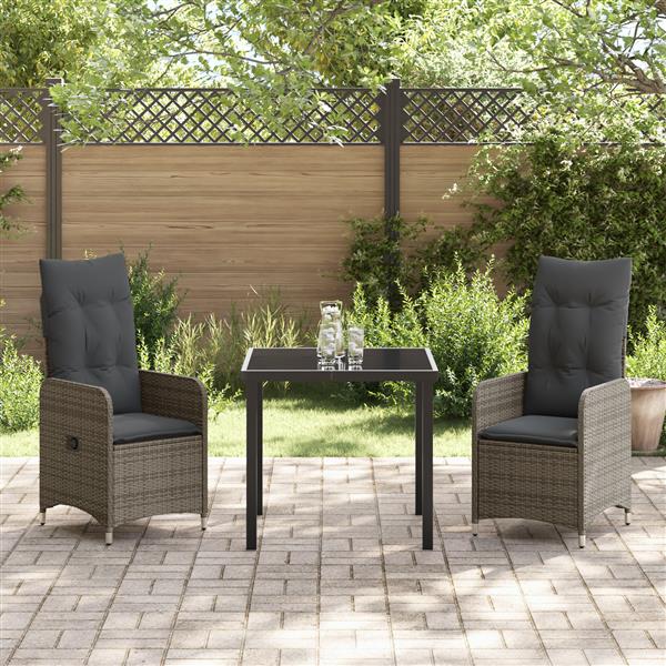 Grote foto vidaxl 3 delige tuinset met kussens in grijs poly rattan tuin en terras tuinmeubelen
