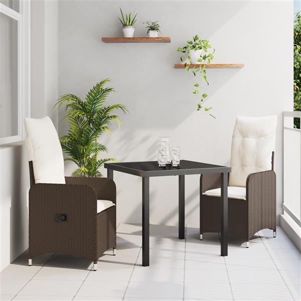 Grote foto vidaxl 3 delige tuinset met kussens bruin poly rattan tuin en terras tuinmeubelen