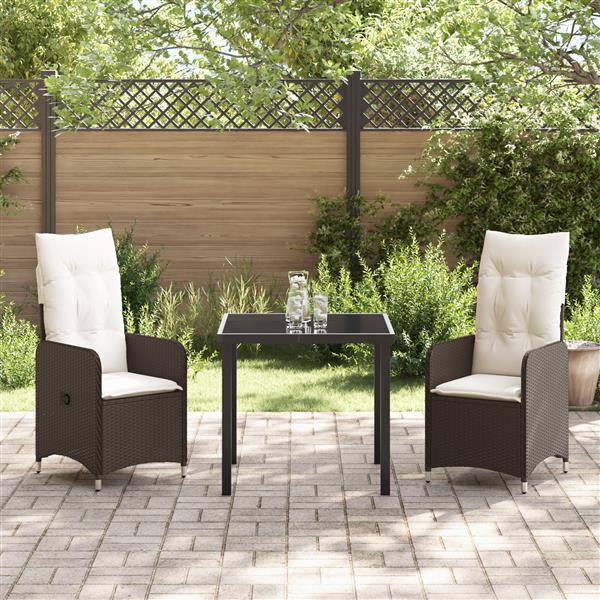 Grote foto vidaxl 3 delige tuinset met kussens bruin poly rattan tuin en terras tuinmeubelen