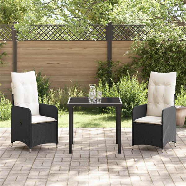 Grote foto vidaxl 3 delige tuinset met kussens zwart poly rattan tuin en terras tuinmeubelen