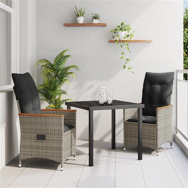 Grote foto vidaxl 3 delig tuin eetset met kussens grijs poly rattan tuin en terras tuinmeubelen