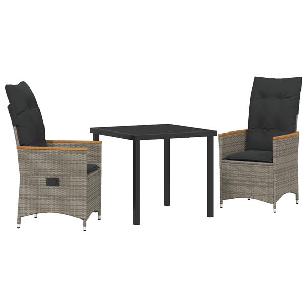 Grote foto vidaxl 3 delig tuin eetset met kussens grijs poly rattan tuin en terras tuinmeubelen
