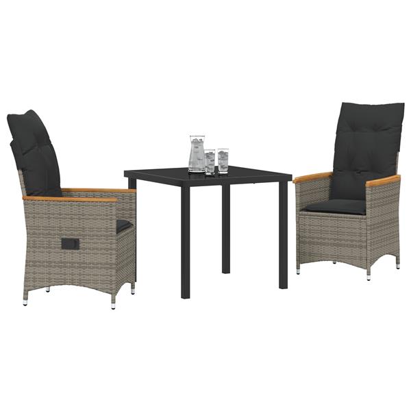 Grote foto vidaxl 3 delig tuin eetset met kussens grijs poly rattan tuin en terras tuinmeubelen
