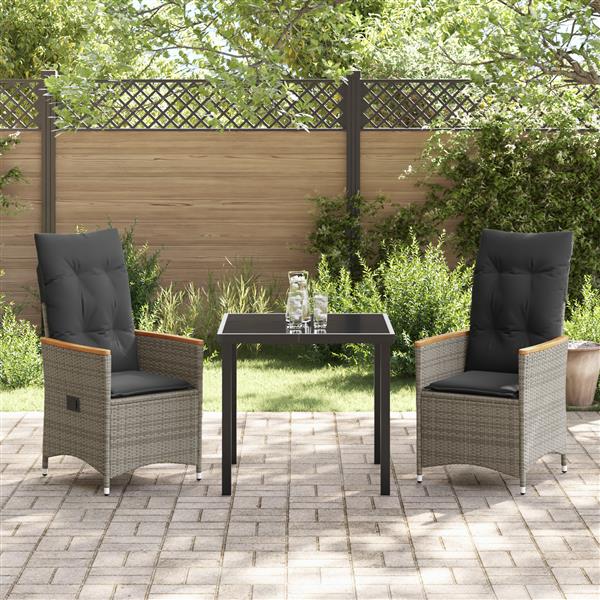 Grote foto vidaxl 3 delig tuin eetset met kussens grijs poly rattan tuin en terras tuinmeubelen