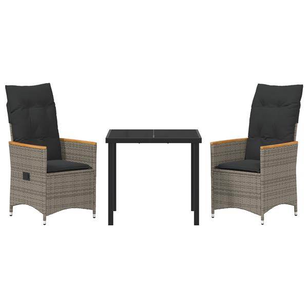 Grote foto vidaxl 3 delig tuin eetset met kussens grijs poly rattan tuin en terras tuinmeubelen