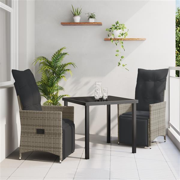 Grote foto vidaxl 3 delige tuin eettafel set met kussens grijs poly rattan tuin en terras tuinmeubelen