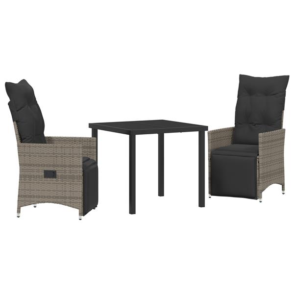 Grote foto vidaxl 3 delige tuin eettafel set met kussens grijs poly rattan tuin en terras tuinmeubelen