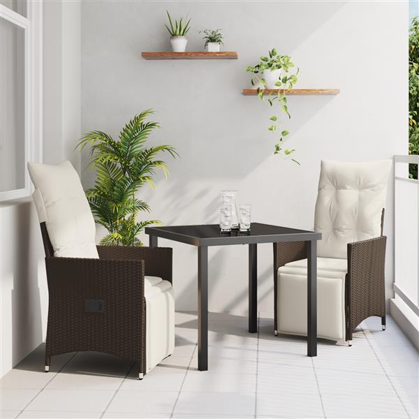 Grote foto vidaxl 3 delige tuin eetset met kussens bruin poly rattan tuin en terras tuinmeubelen