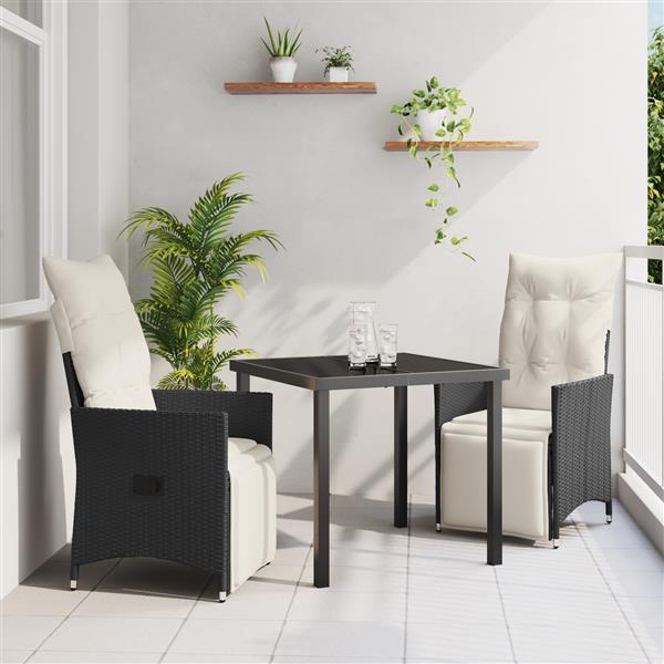 Grote foto vidaxl 3 delige tuinset met kussens zwart poly rattan tuin en terras tuinmeubelen