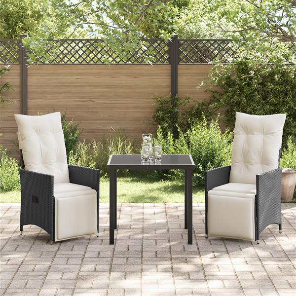 Grote foto vidaxl 3 delige tuinset met kussens zwart poly rattan tuin en terras tuinmeubelen