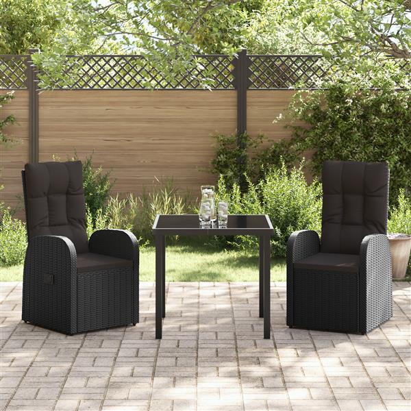 Grote foto vidaxl tuinset van 3 delen met kussens zwart poly rattan tuin en terras tuinmeubelen