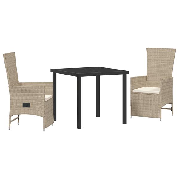 Grote foto vidaxl 3 delige tuinset met kussens in beige poly rattan tuin en terras tuinmeubelen