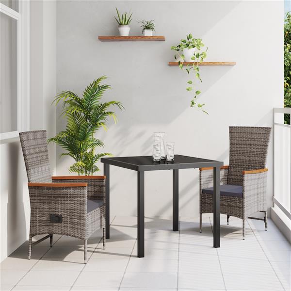 Grote foto vidaxl 3 delige tuinset met kussens grijs poly rattan tuin en terras tuinmeubelen