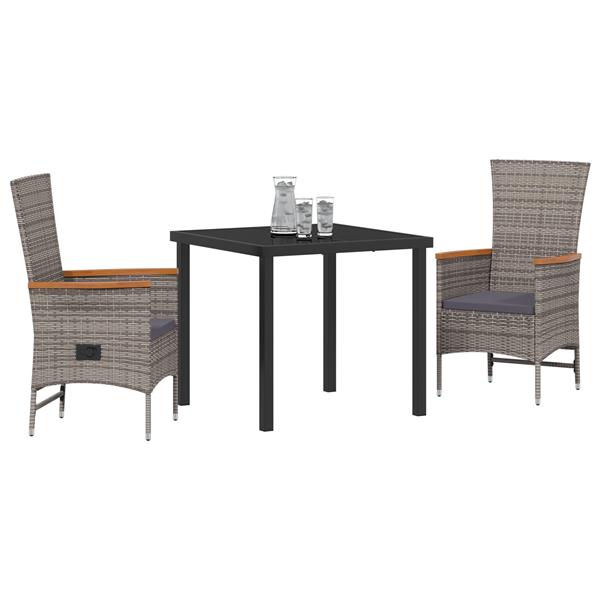 Grote foto vidaxl 3 delige tuinset met kussens grijs poly rattan tuin en terras tuinmeubelen